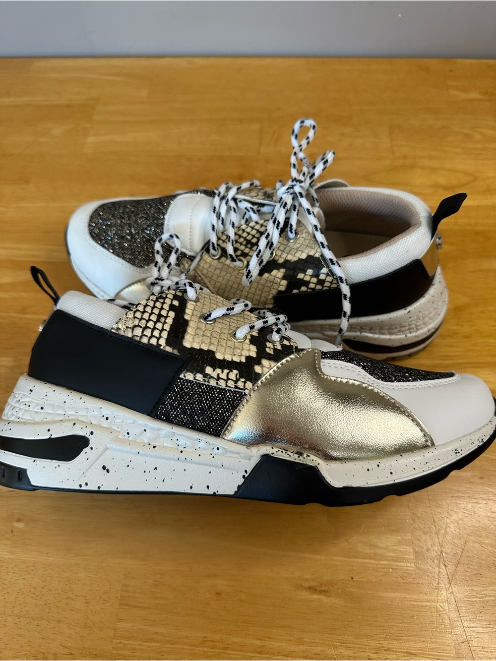 Lucky Step Chunky Wedge Sneakers - Leopard/Gold - Size 9 (EU 39)